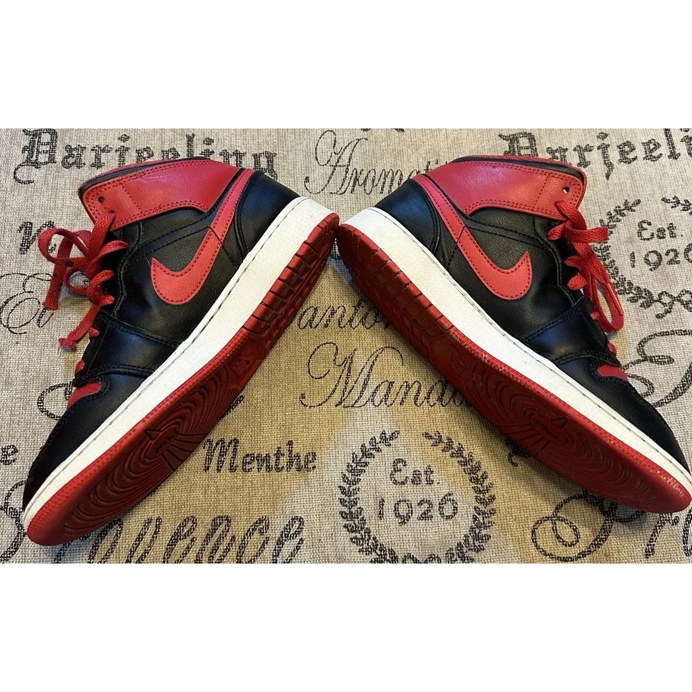 Nike Air Jordan 1 Mid Youth Size 5.5Y Black Red Sneakers